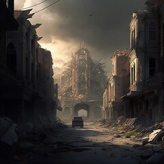 Destructed city created with Generative AI