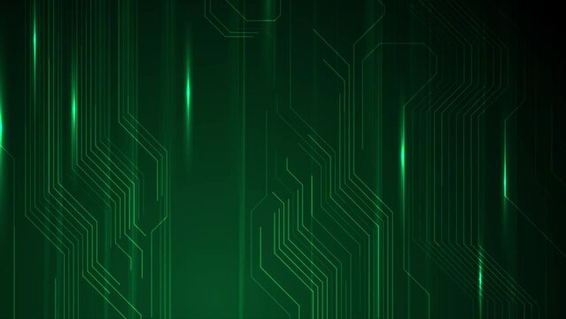Glowing green neon circuit board lines tech background. Seamless looping motion design. Video animation Ultra HD 4K 3840x2160
