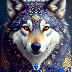 wolf with lots of details and jewelry, Generative AI