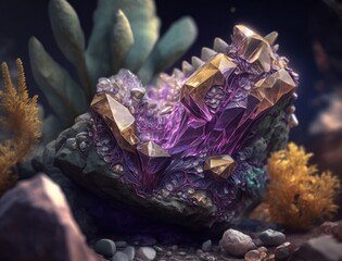 Beautiful purple amethyst natural gemstone Generative AI technology