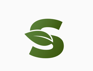 small letter s with leaf. alphabet eco logotype. nature and environment design element. isolated vector image