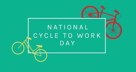 Illustration of red and yellow bicycles with national cycle to work day text against blue background