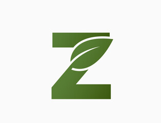 small letter z with leaf. nature, eco and environment alphabet design element. isolated vector image