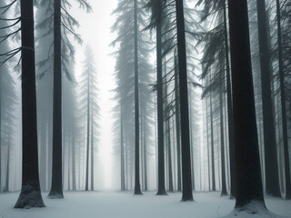 misty morning in the forest, fog in the forest, created by AI