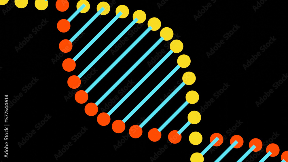 Poster simple animation of moving dna. design. beautiful rotating dna structure of lines and dots. colorful