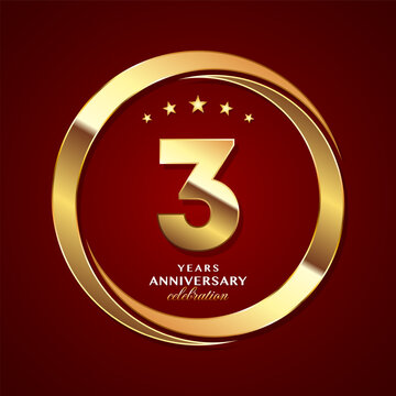 3rd Anniversary logo design with shiny gold ring style. Logo Vector Template Illustration
