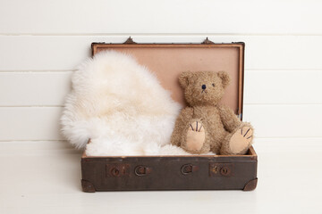 Vintage Suitcase with Teddy Bear