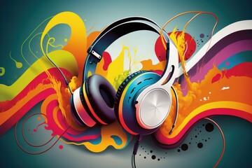 Headphones on Style Colorful Pop Art Background for Music Lovers, Generative AI