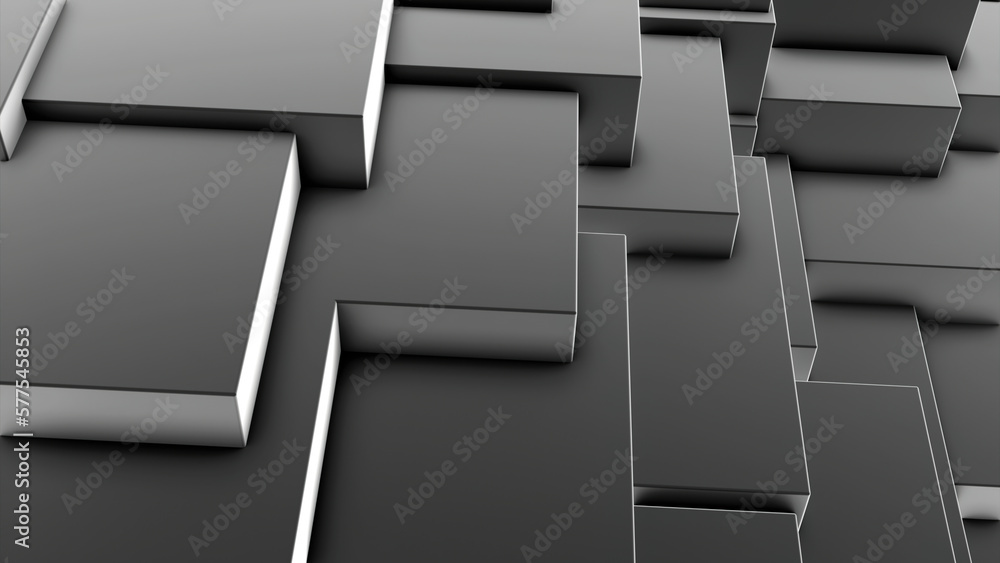 Poster green and gray background. design. spreading squares on the floor creating patterns from lines in 3d