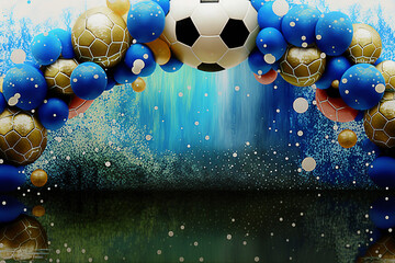 decoração de futebol arco com balões trave de futebol, fundo fotografico para fotos de aniversário 