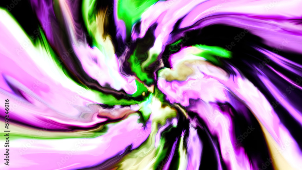 Poster a glowing bright tunnel made of paint. motion. black background with splashed multicolored paint mad