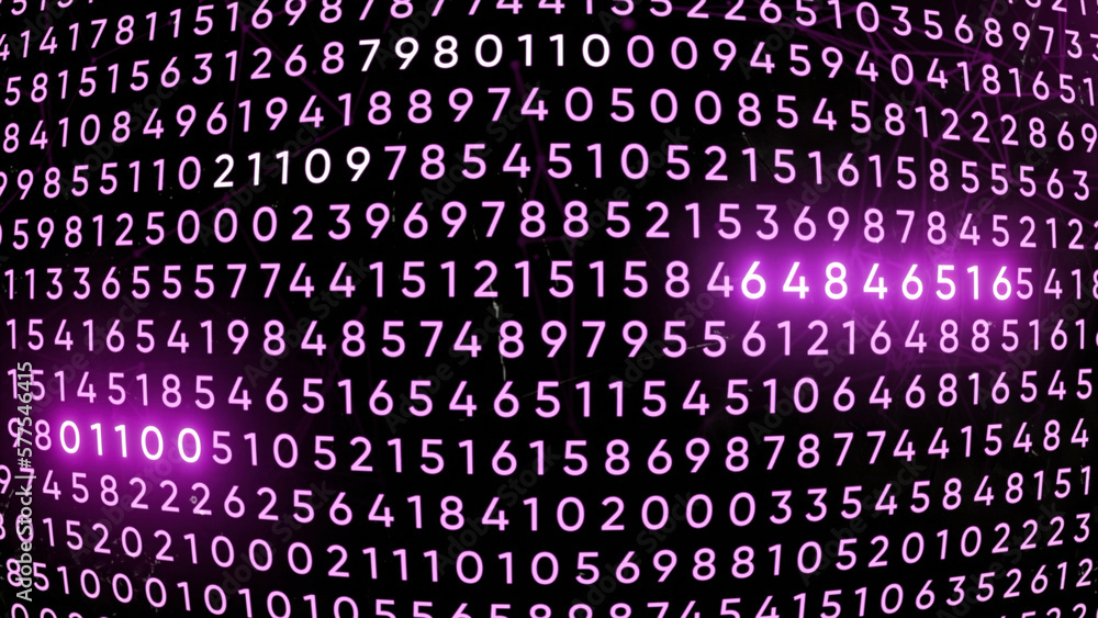 Poster purple background. motion. programming with special numbers in the animation that gradually appear a