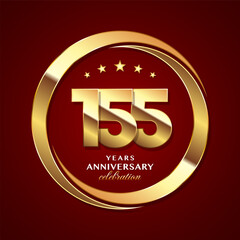155th Anniversary logo design with shiny gold ring style. Logo Vector Template Illustration
