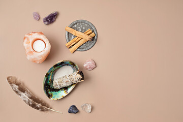 Smudge kit with white sage, palo santo, himalayan salt candle holder. Natural elements for...