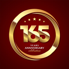 Fototapeta na wymiar 165th Anniversary logo design with shiny gold ring style. Logo Vector Template Illustration
