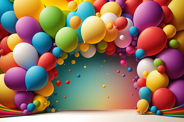 Fototapeta na wymiar arco de balões fundo fotográfico para festa de aniversário super colorida 