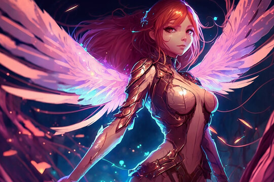 anime de bela garota ruiva com asas de anjo sensual 