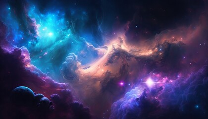 Obraz na płótnie Canvas background image with a mix of blue and purple colors, resembling a galaxy or space theme. Generative ai