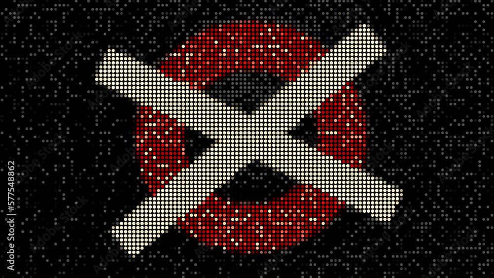 Poster abstract monitor with tv noise effect and two crossed stripes against circles. motion. concept of pr