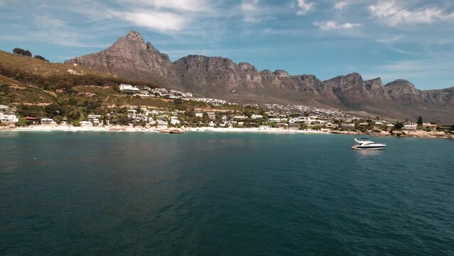 Aerial of Clifton Beach overlooking Camps Bay and the 12 Apostles, Cape Town, Western Cape of South Africa 11