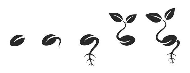 Fototapeta premium Seed sprouting icon set. sprout, planting, seeds germination and agriculture symbols. isolated vector images
