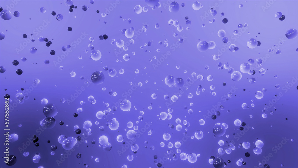 Poster abstract bubbles flowing chaotically on a colorful background. motion. small spheres floating in wei