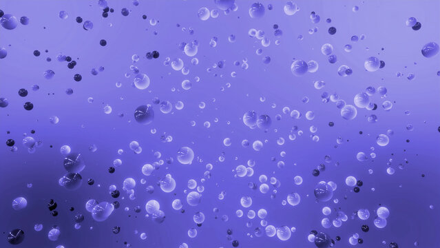 Abstract bubbles flowing chaotically on a colorful background. Motion. Small spheres floating in weightlessness.
