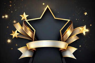 Award ceremony background with 3d gold star and ribbon, concept of Celebration and Recognition, created with Generative AI technology