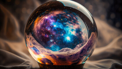 A Fantasy Galaxy inside a Crystal Ball. Generative AI