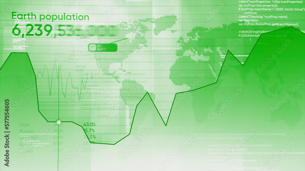 Poster abstract green line graph with a moving dot. motion. abstract graph showing growth and decline.