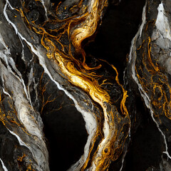 Gold and silver marble veins pattern, melted lava, generative ai