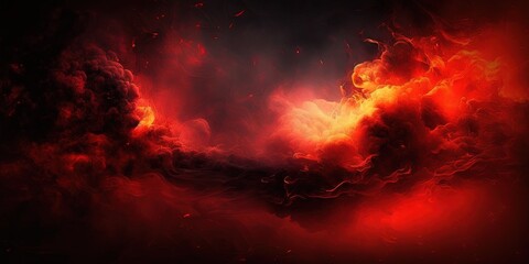 Fototapety  A fiery toned red sky and abstract black and red background with smoke and flame effects Wide banner for design, Generative AI