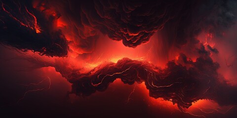 Fototapety  Abstract background featuring fiery red sky with flame and smoke effect Suitable for spooky, Halloween, inferno, and evil concepts, with space for design, Generative AI