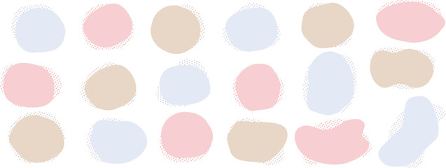 ドットつきナチュラルカラーの手書きのゆるい丸の形セット