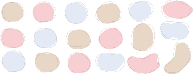 ナチュラルカラーの手書きのゆるい丸の形セット