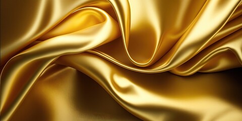 Luxurious golden satin fabric with soft folds for designing, perfect for special occasions like weddings and awards, Generative AI