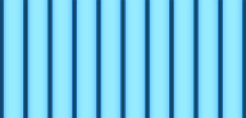 Vector blue plastic vertical siding texture. Realistic metal planks background. Metallic striped wall blue background. Line blinds, front view, close up