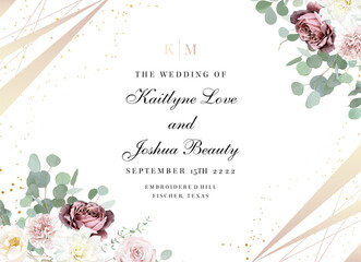 Silver sage green and blush pink flowers vector design frame. Dusty rose, white carnation, mauve rose © lavendertime