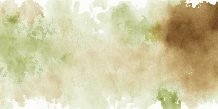 An abstract watercolor pattern in light green and brown with olive khaki hues for design background Rustic appearance with splatters and stains, Generative AI