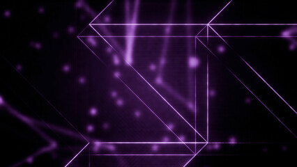 Obraz premium Abstract neon lines, angles, and dots on a black background. Motion. Purple technological background with angles and blurred shapes.