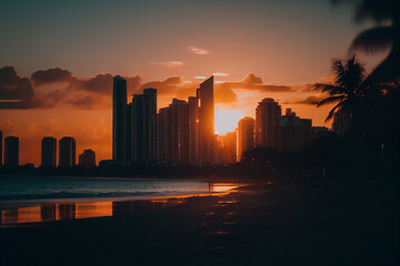 Fototapeta na wymiar Miami, Florida, USA, at sunset. Miami beach, Skyscrapers buildings in miami city. Ai Generated Illustration..