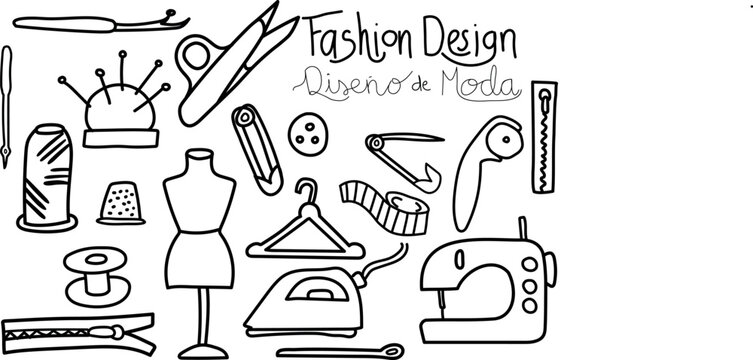 Iconos Dise&ntilde;o de moda. Doodles Fashion Design. 