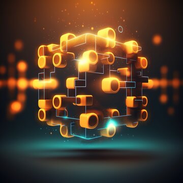 Blockchain technology concept with diagram of chain and encrypted blocks, generative ai