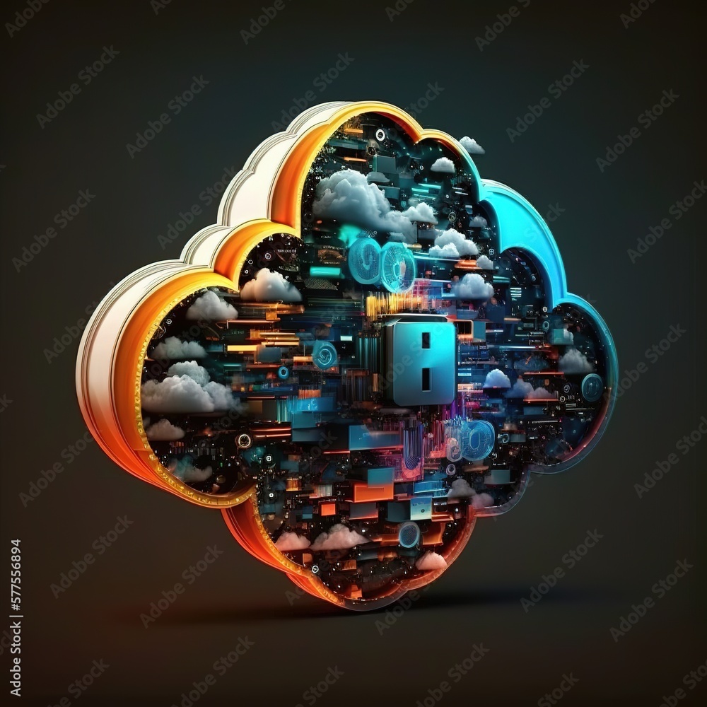 Poster cloud computing storage and data transfer cloud network, cloud technology, generative ai