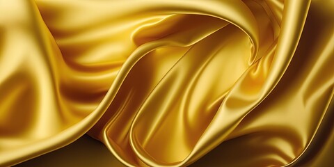 Golden silk satin fabric draped luxuriously Perfect web banner or template for Christmas, weddings, or romance, Generative AI
