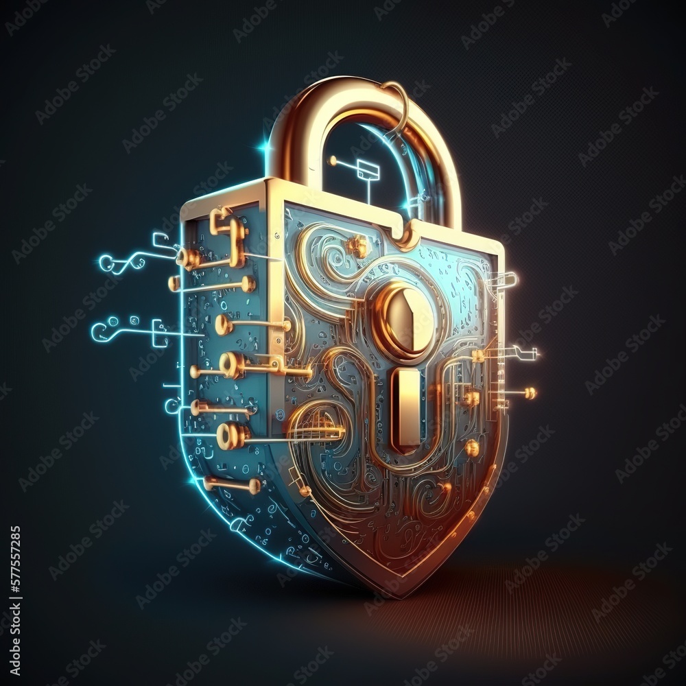 Poster padlock with keyhole for data security at the circuit's convergent point. privacy of cyber data and 