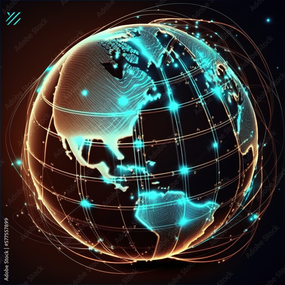 Poster connection lines around earth globe, futuristic technology theme background with circles and lines. 