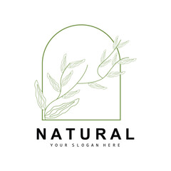 Simple Botanical Leaf and Flower Logo, Vector Natural Line Style, Decoration Design, Banner, Flyer, Wedding Invitation, and Product Branding