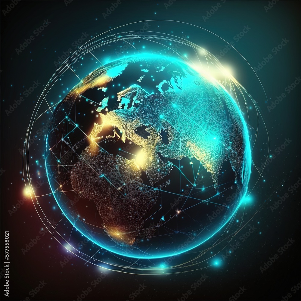 Poster connection lines circling the earth's surface, futuristic technology background with circles and lin