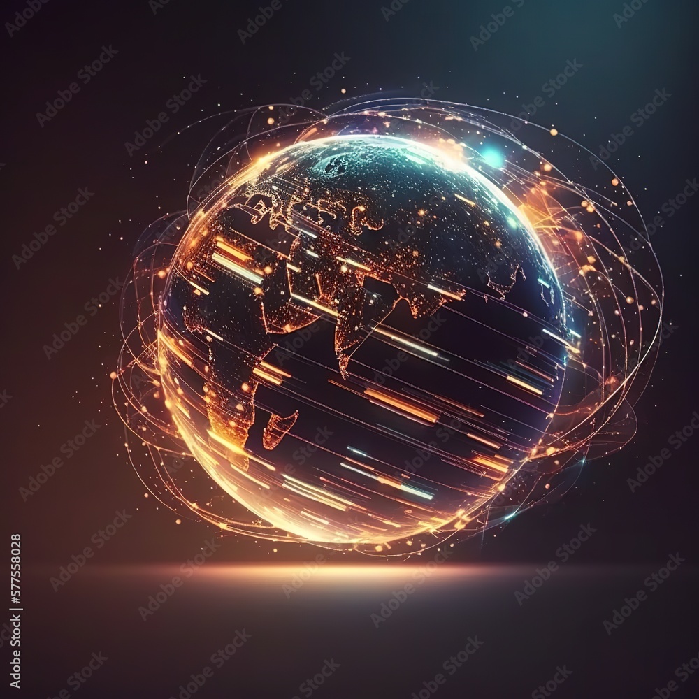 Poster connection lines circling the earth's surface, futuristic technology background with circles and lin
